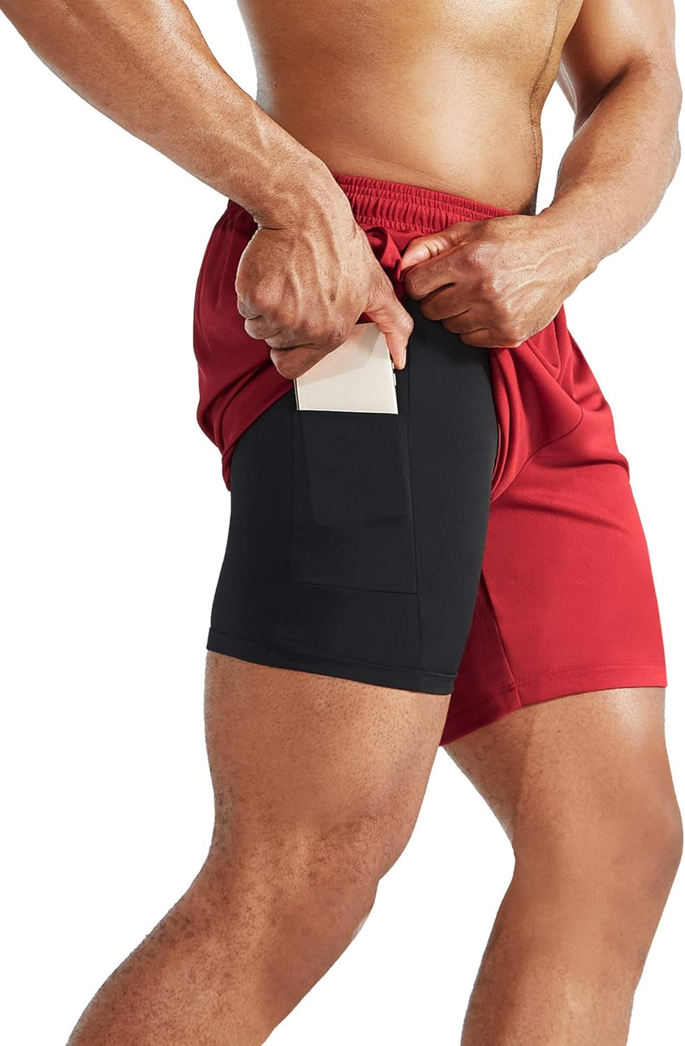 Men'S 2 in 1 Running Shorts with Liner,Dry Fit Workout Shorts with Pockets